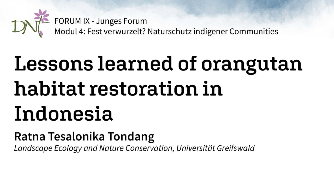 5.1 Lessons learned of orangutan habitat restoration in Indonesia (Ratna Tesalonika Tondang, Universität Greifswald)
