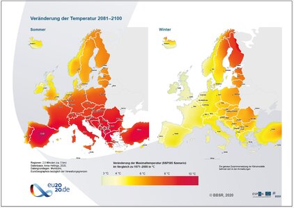 Klimawandel: Veränderung der Temperatur 2081-2100 (Quelle: V. Schmidt-Seiwert)